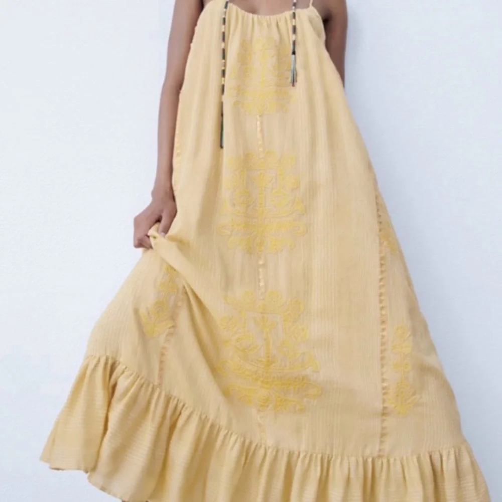 Zara embroidered ruffly embellished long cotton summer dress